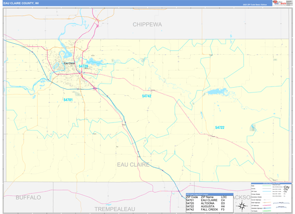 Eau Claire County Wall Map Basic Style